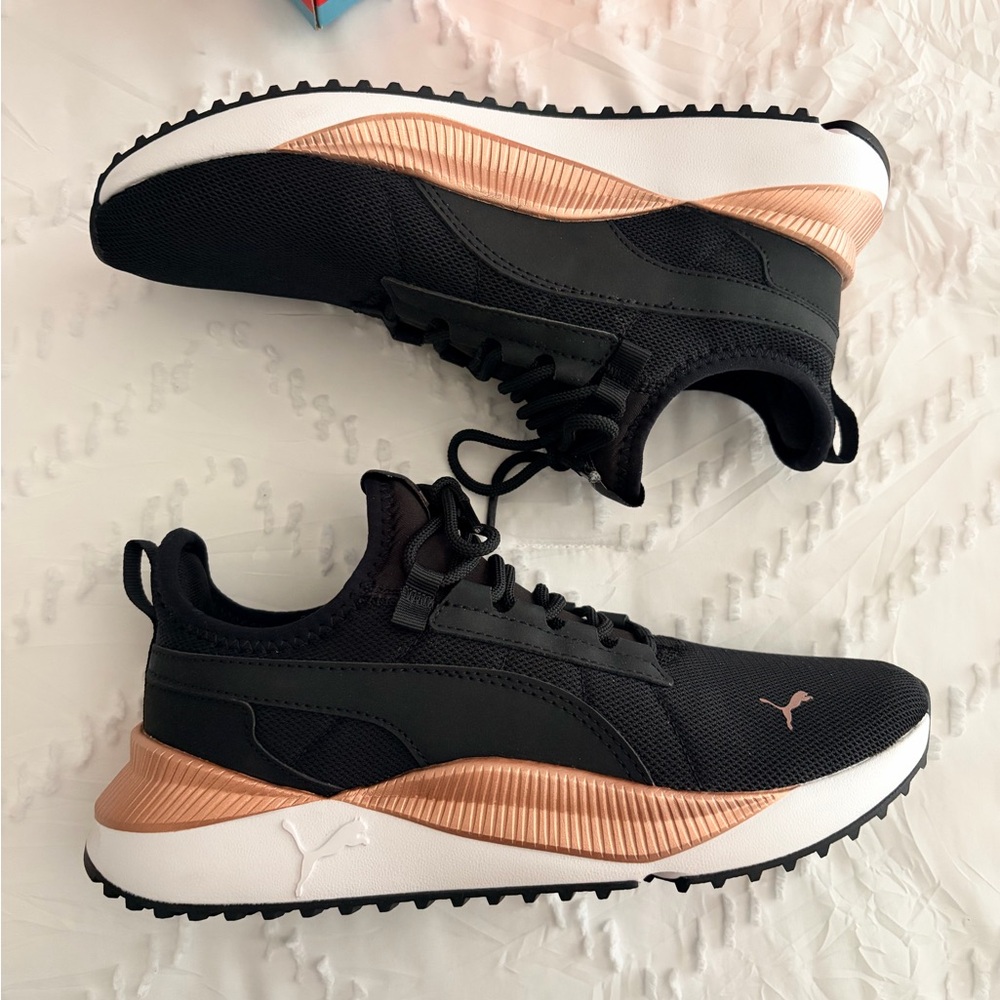 Puma Black and Rose Gold Easy Street Sneakers Youth Athletic Shoes
